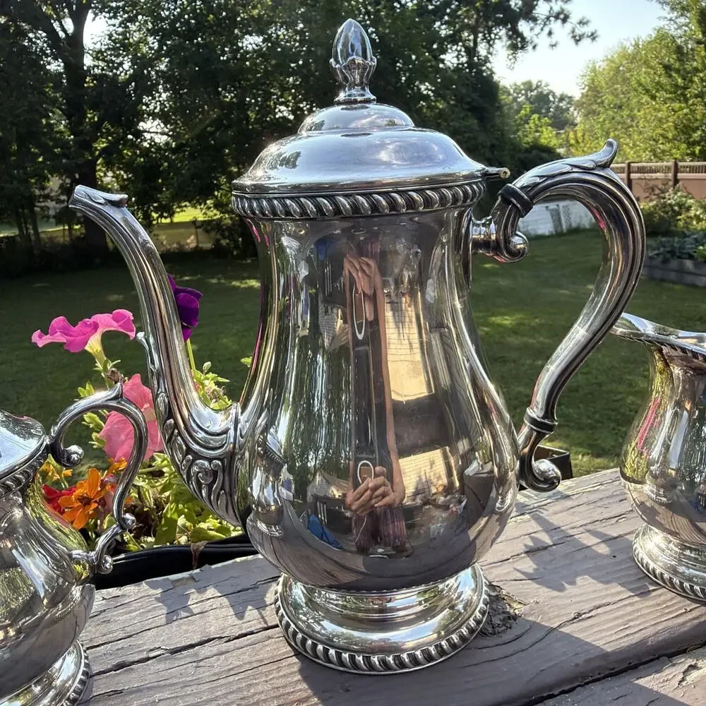 Vintage Art Silver Co SPC 7500 Silverplate 3 Pc Tea Coffee Set 1930s 1940s Art
